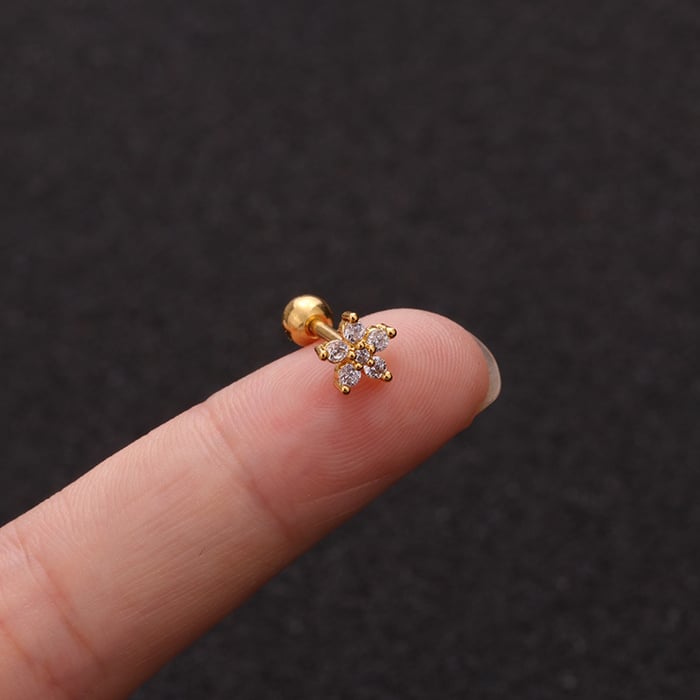 1 Piece Simple Series Simple Flower Titanium Steel No Plating Material Zircon Women Stud Earrings